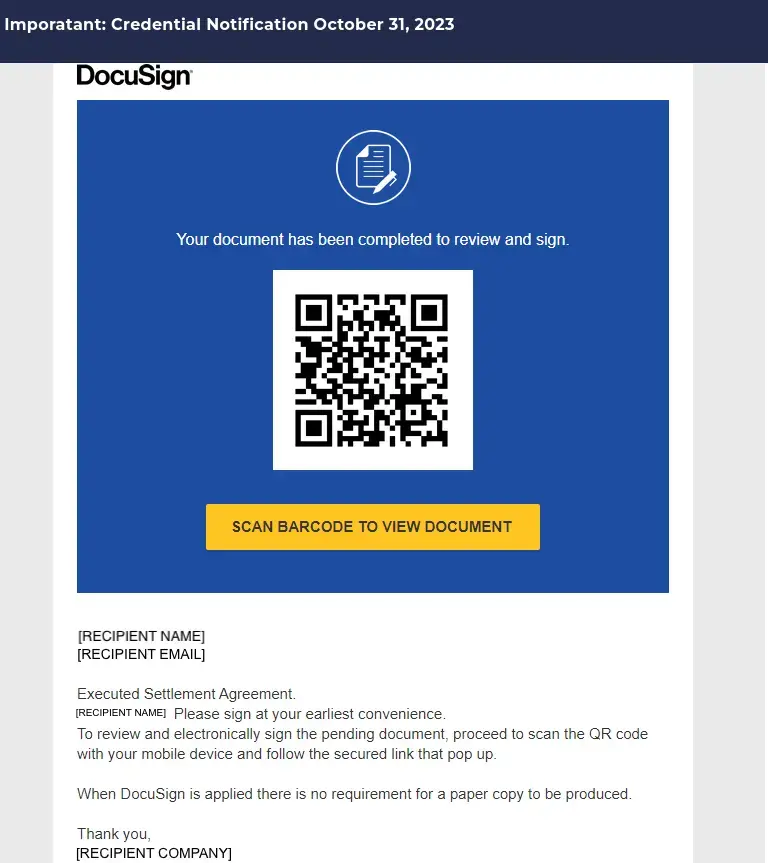 E-signature email with QR