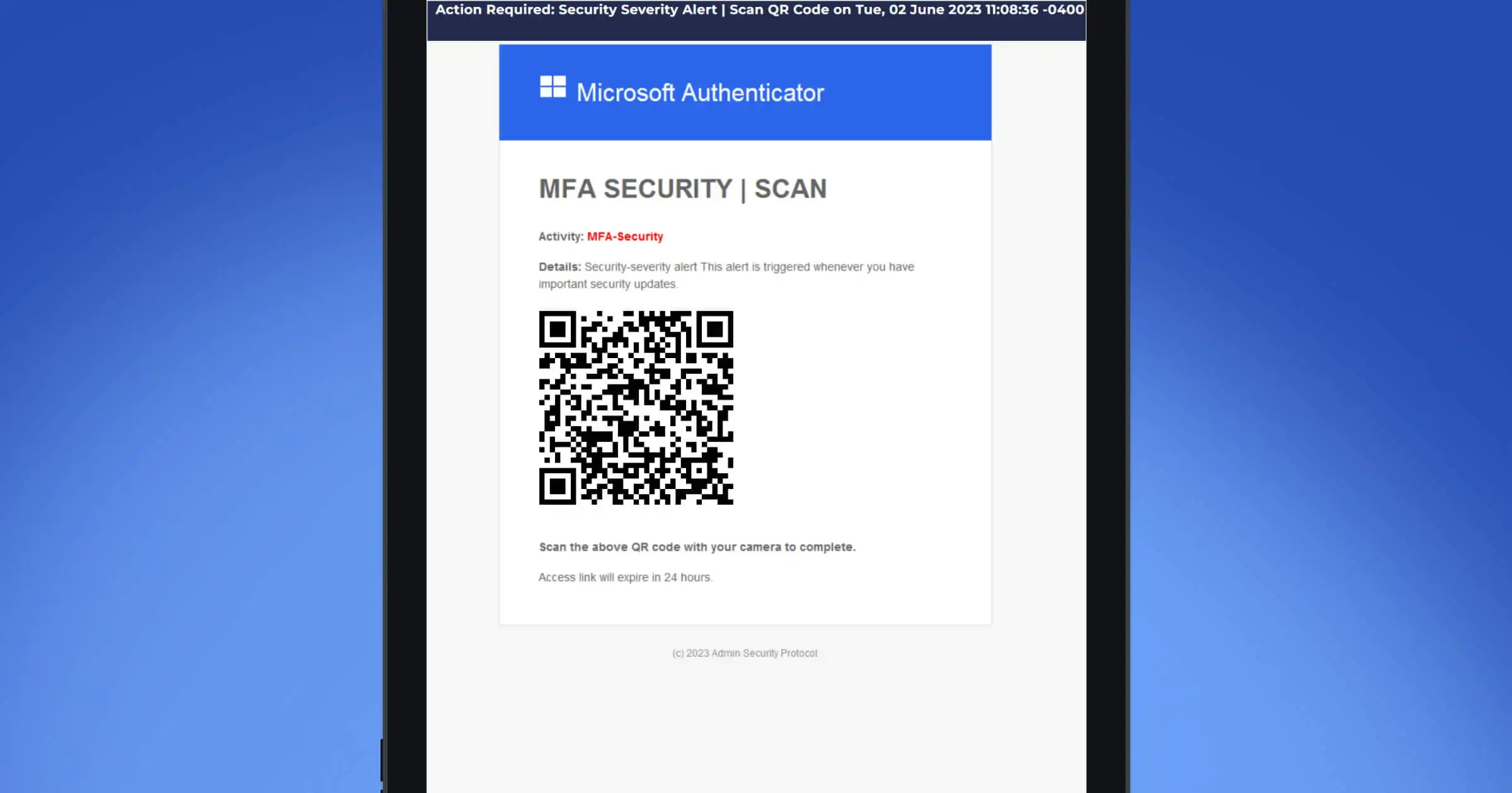MFA security alert with QR
