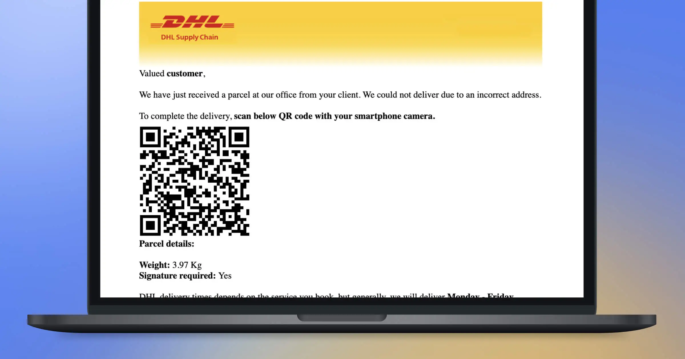 Delivery notice email with QR